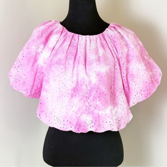 Free the Roses Paisely Eyelet Balloon Top with Tie-dye Effect XS - Picture 1 of 9